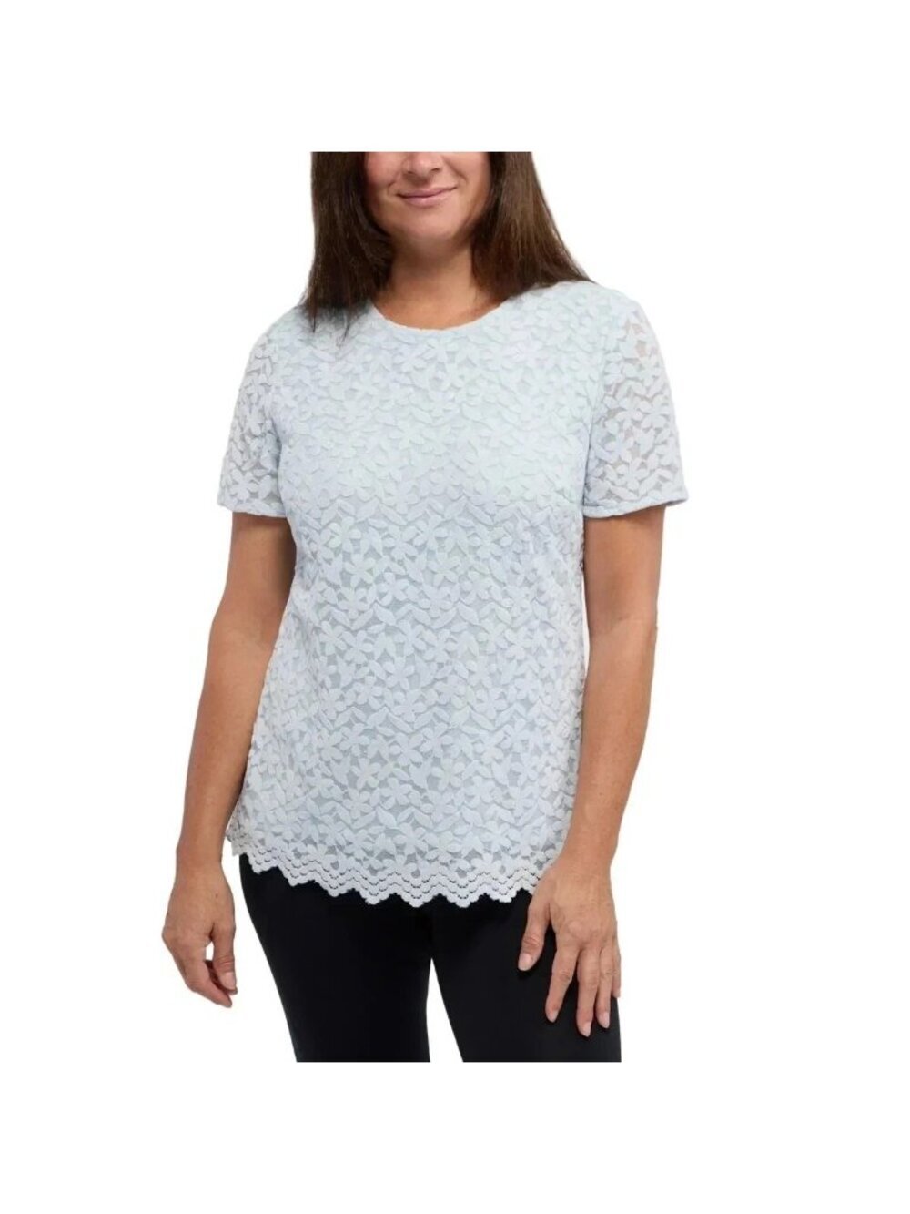 Teddi Rose Women's XXL Blue Floral Lace Short Sleeve Top  M1075